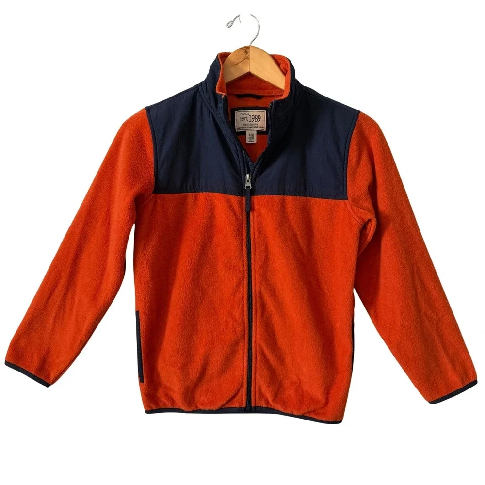 The Childrens Place Kids Orange Navy Colorblock Full Zip Fleece Jacket L 10/12